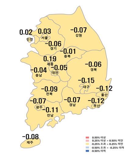 ▲시도별 아파트 매매가격지수 변동률. 한국부동산원 제공. 